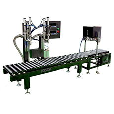 全自動(dòng)18L兩頭電子稱重式灌裝、排氣壓蓋流水線（適用于10－20公升中桶）